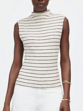 Madewell Ribbed Mockneck Tank Cotton Stretch Striped Black Medium